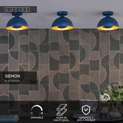 Lucide SIEMON - Plafonnier - Ø 25 cm - 1xE27 - Bleu